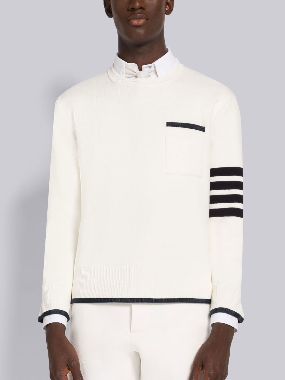 Pulls De Golf Thom Browne MILANO STITCH COTTON TIPPING 4-BAR BOXY CREW NECK Homme Blanche | TRA03J05835