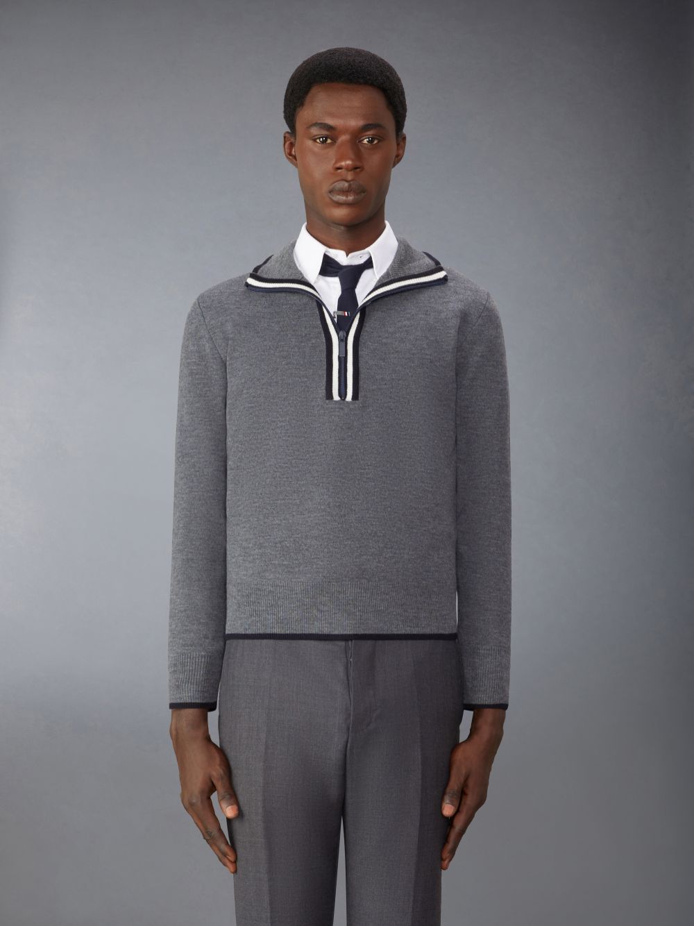Pulls De Golf Thom Browne Merino Wool Milano Stitch Zip up Homme Grise | VEQ19C81664