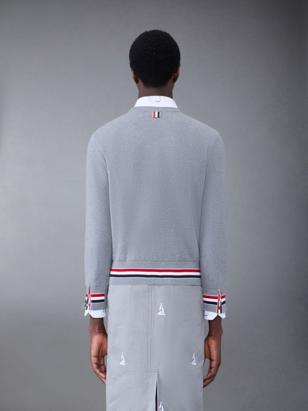 Pulls De Golf Thom Browne Textured Cotton Stripe Crew Neck Homme Grise | WGC40D71450