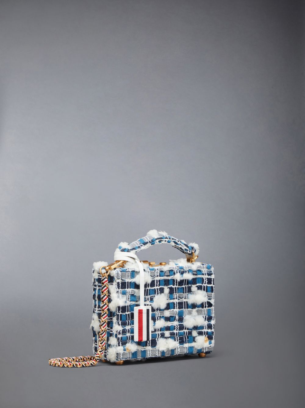 Sac Bandoulière Thom Browne Denim Pouf Tweed Woven Chain Micro Attache Case Femme Bleu | DPD99C52317