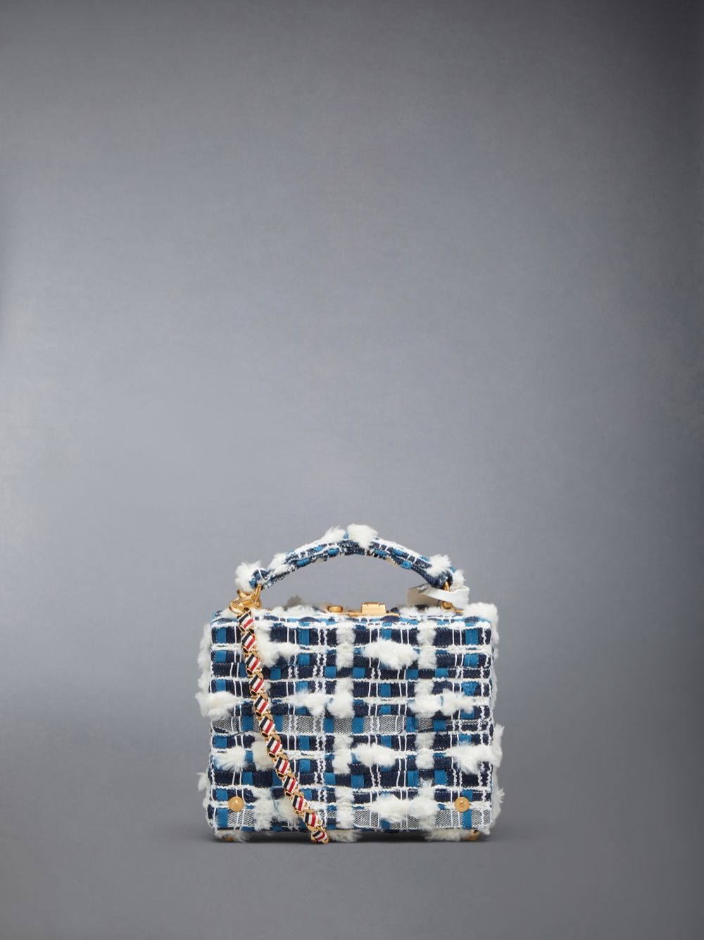 Sac Bandoulière Thom Browne Denim Pouf Tweed Woven Chain Micro Attache Case Homme Bleu | NLB56U06834
