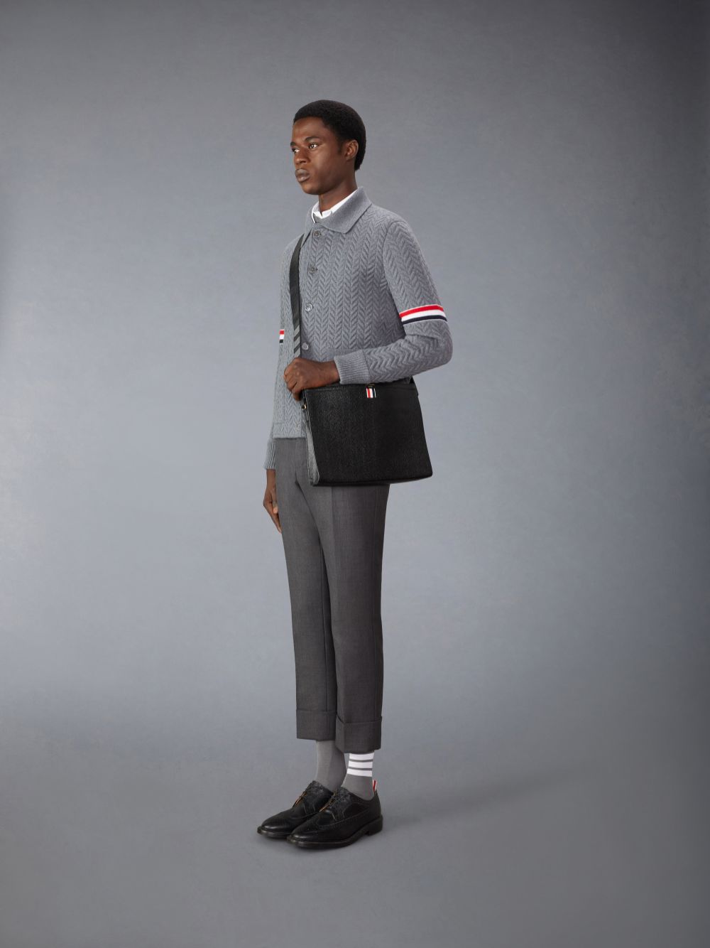 Sac Bandoulière Thom Browne Pebble Grain 4-Bar Document Holder Homme Noir | YHE31R04815