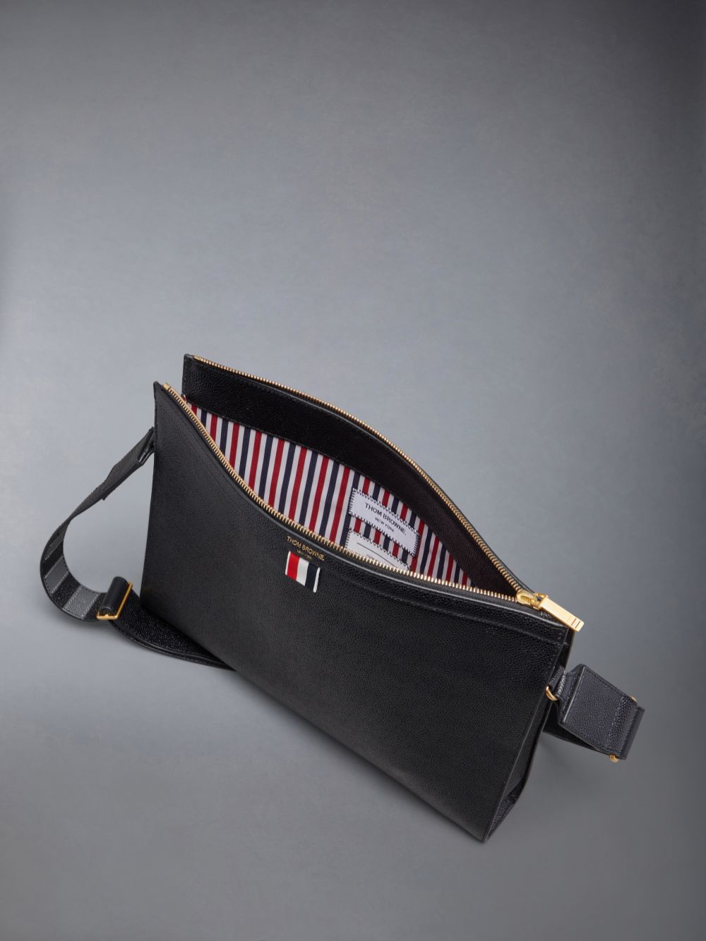 Sac Bandoulière Thom Browne Pebble Grain 4-Bar Document Holder Homme Noir | YHE31R04815