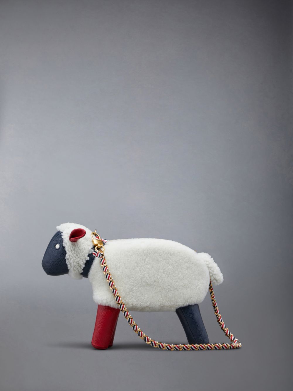 Sac Bandoulière Thom Browne Small Sheep Chain in Shearling & Pebble Grain Femme Blanche | JUG15H02312
