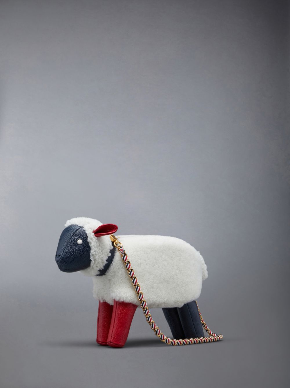 Sac Bandoulière Thom Browne Small Sheep Chain in Shearling & Pebble Grain Homme Blanche | SCK77P30211