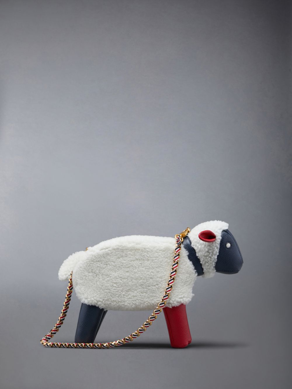 Sac Bandoulière Thom Browne Small Sheep Chain in Shearling & Pebble Grain Homme Blanche | SCK77P30211