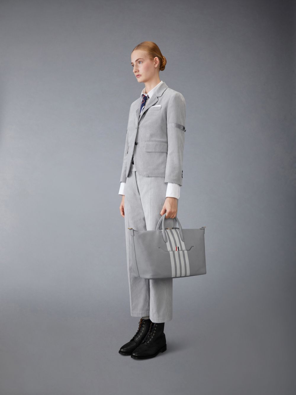 Sac Polochon Thom Browne Pebble Grain 4-Bar Medium Femme Grise | TGD37Y52052