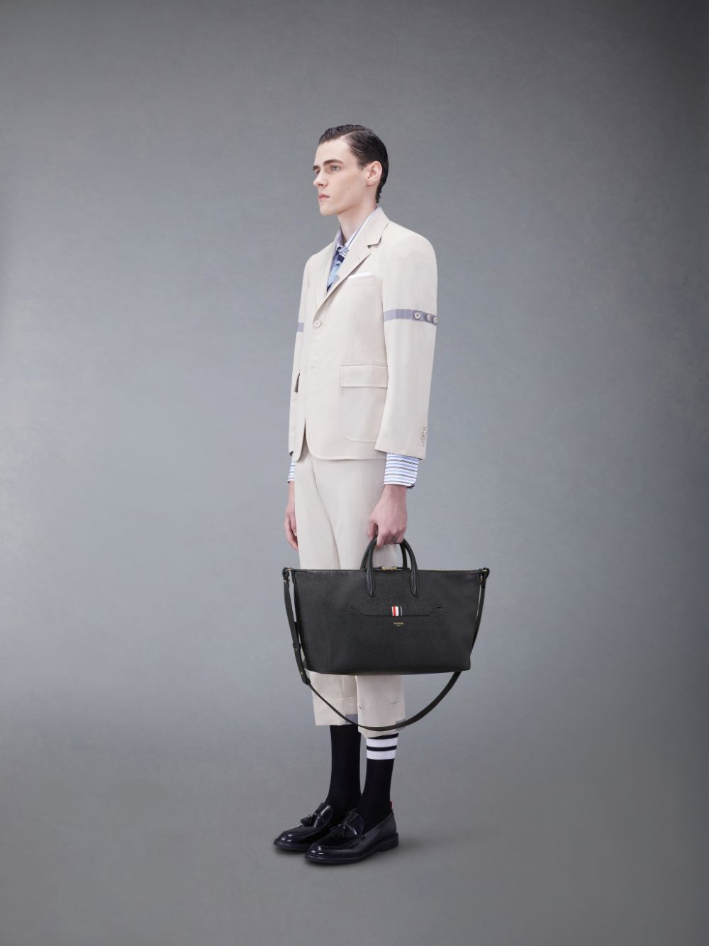 Sac Polochon Thom Browne Pebble Grain Medium Homme Noir | XWN37E44996
