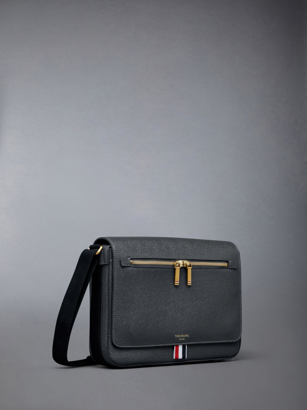 Sac Porté Épaule Thom Browne Pebble Grain Leather Reporter Femme Grise | UBN23V81442