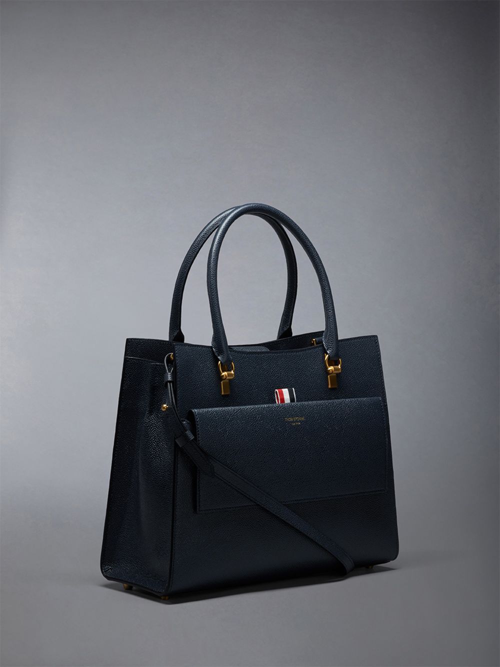 Sacs Fourre Tout Thom Browne Medium Duet in Pebble Grain Leather Homme Bleu | JHC68L92949