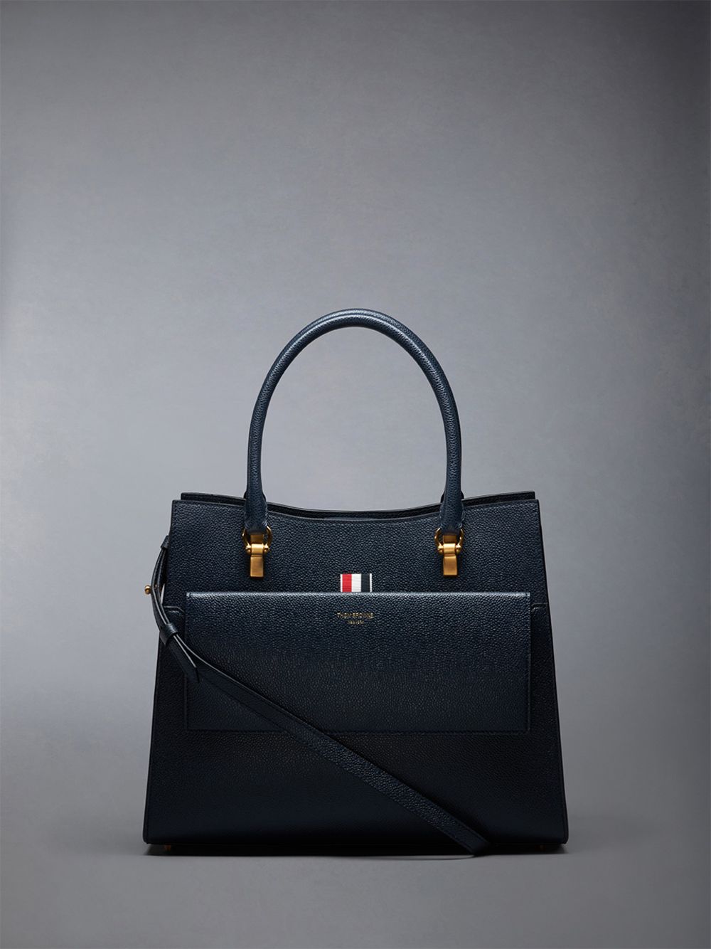 Sacs Fourre Tout Thom Browne Medium Duet in Pebble Grain Leather Homme Bleu | JHC68L92949