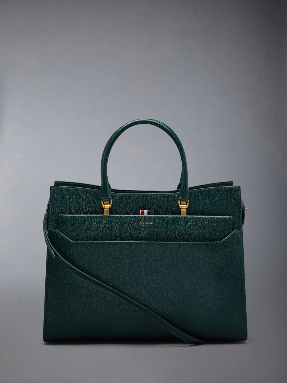 Sacs Fourre Tout Thom Browne Pebble Grain Leather Large Duet Homme Vert | ZCA15S90260