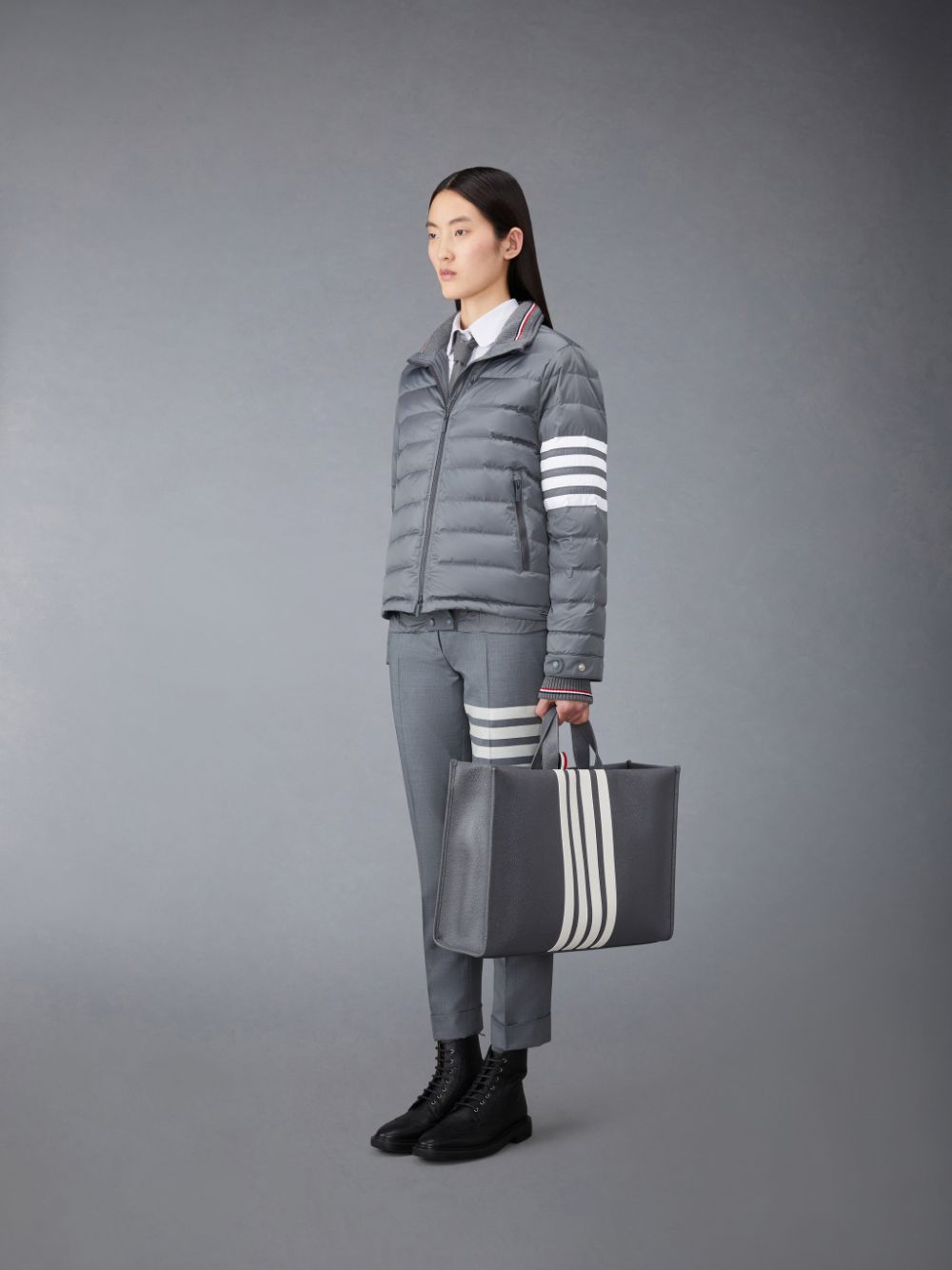 Sacs Fourre Tout Thom Browne Pebble Grain 4-Bar Squared Homme Grise | PRY73T66589