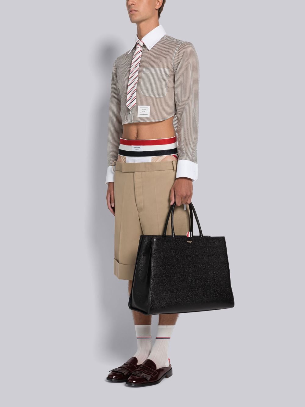 Sacs Fourre Tout Thom Browne Pebble Grain Leather Large Trapeze Homme Noir | ZKO27V63346