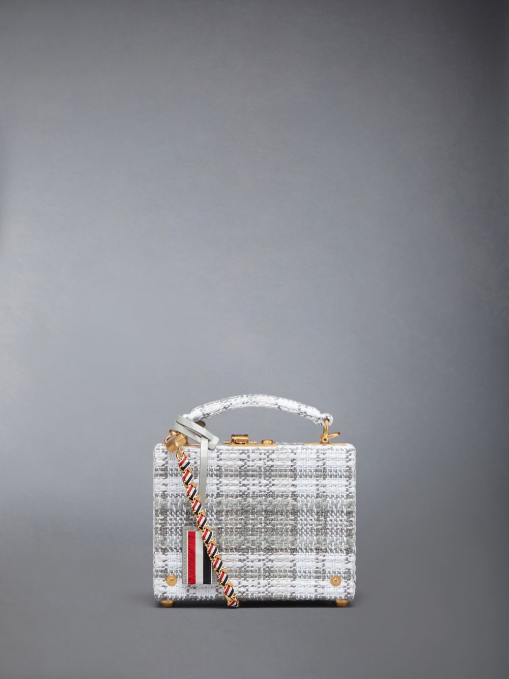 Sacs Fourre Tout Thom Browne Tartan Tweed Woven Chain Micro Attache Case Homme Grise | LDL40B92145