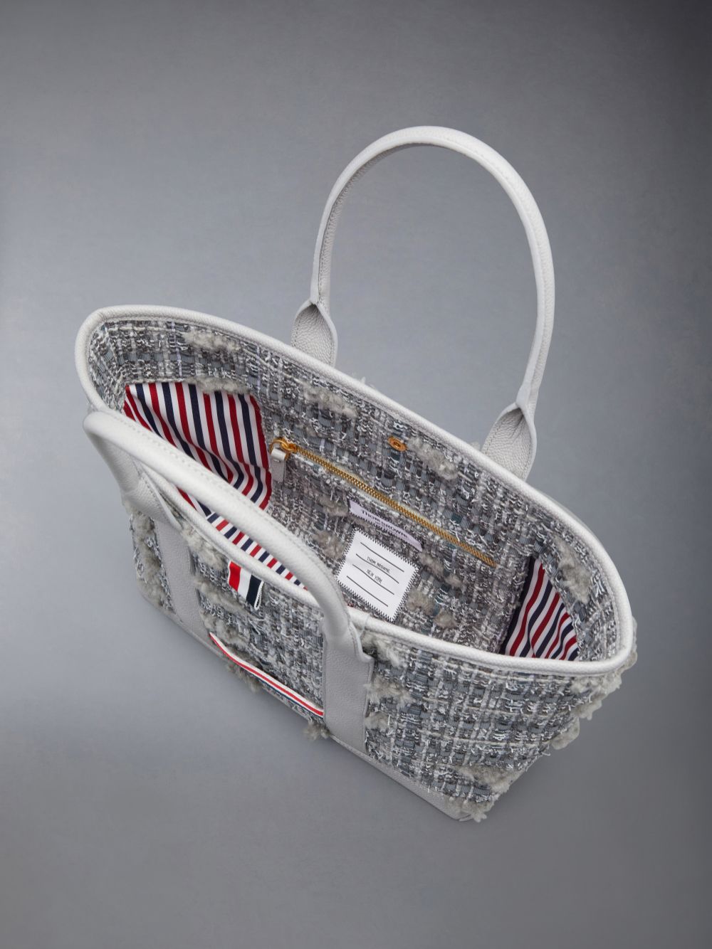 Sacs Fourre Tout Thom Browne Tweed Leather Small Tool Femme Grise | MLA71C14016