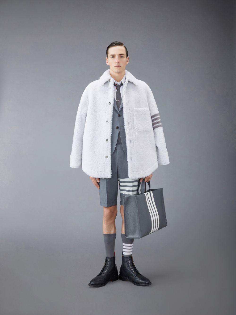Short Thom Browne Plain Weave 4-Bar Low Rise Homme Grise | VYG75M59587