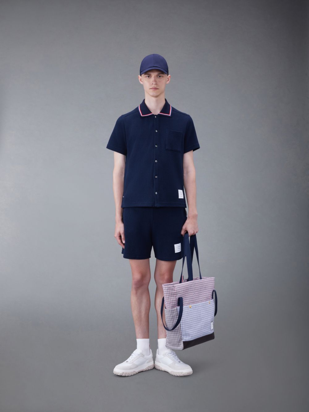 Short Thom Browne Textured Cotton Midi Homme Bleu | PLS48L15580