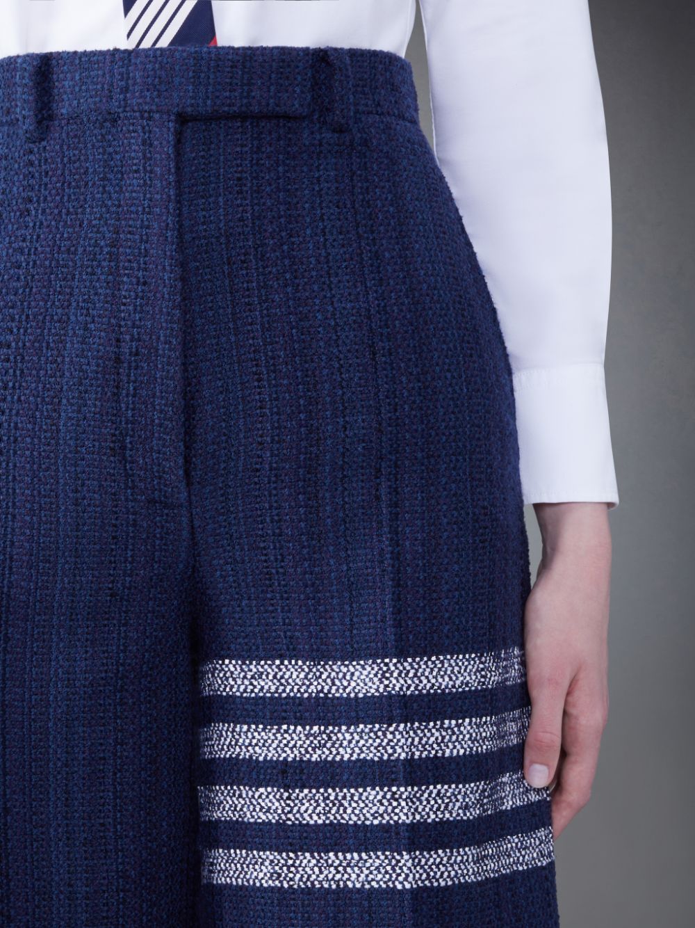 Short Thom Browne Tweed Fray 4-Bar High Waist Femme Bleu | QCL17R16814