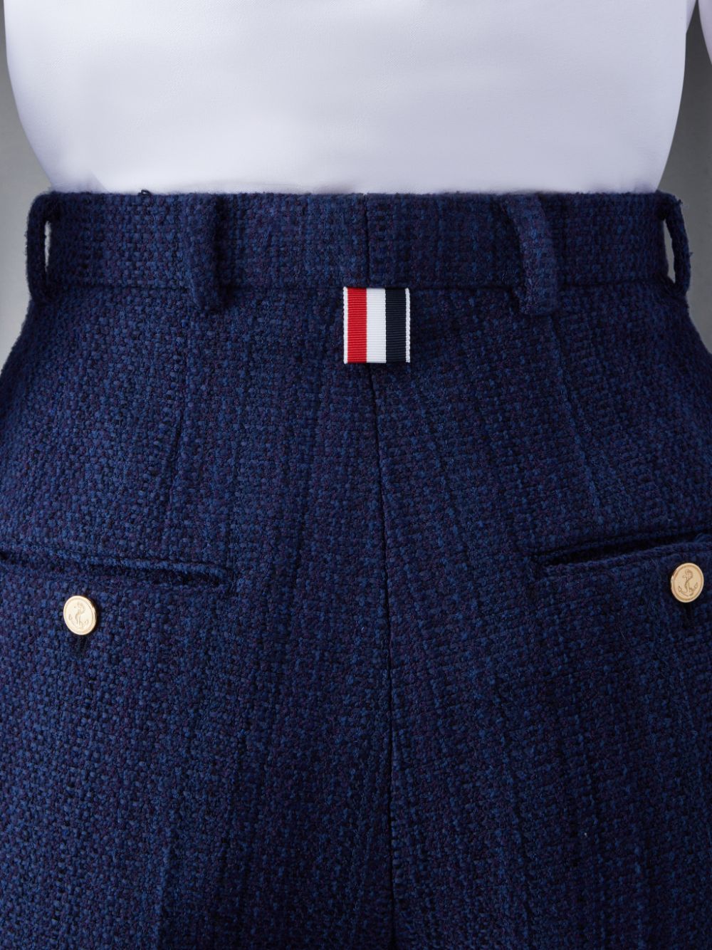 Short Thom Browne Tweed Fray 4-Bar High Waist Femme Bleu | QCL17R16814