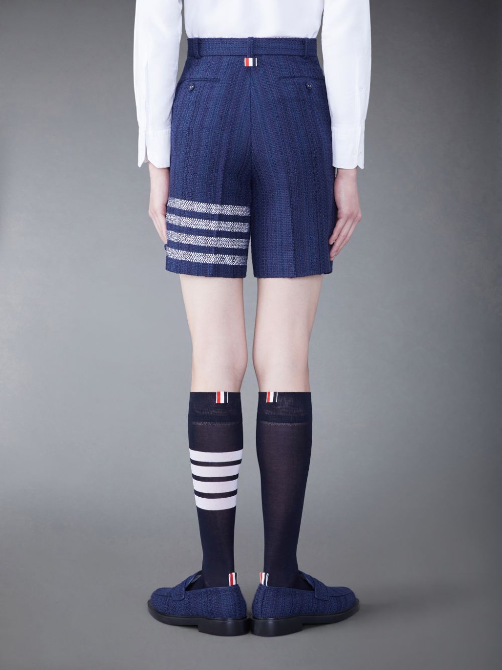 Short Thom Browne Tweed Fray 4-Bar Sack Homme Bleu | SYD41L33055