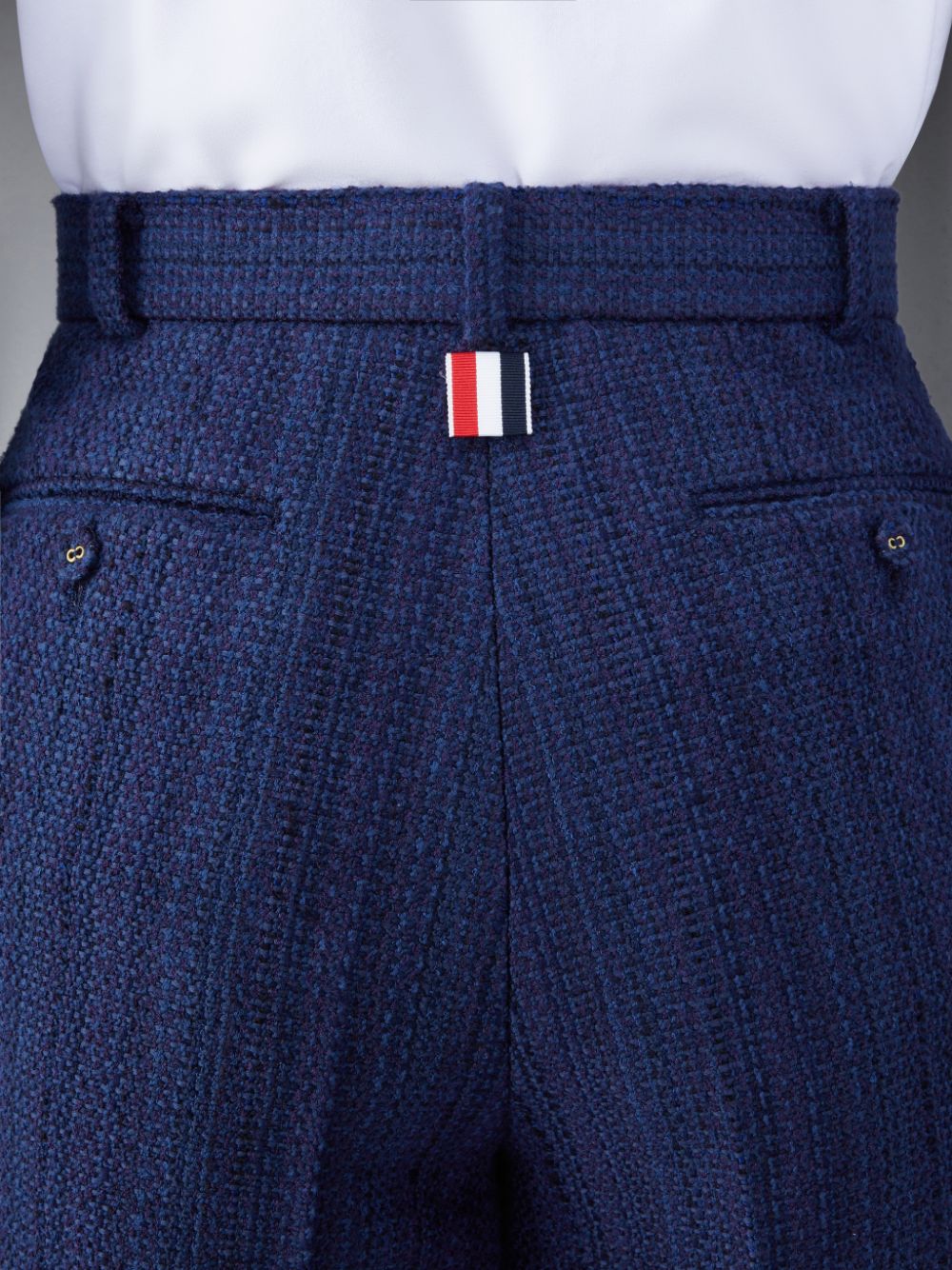 Short Thom Browne Tweed Fray 4-Bar Sack Homme Bleu | SYD41L33055