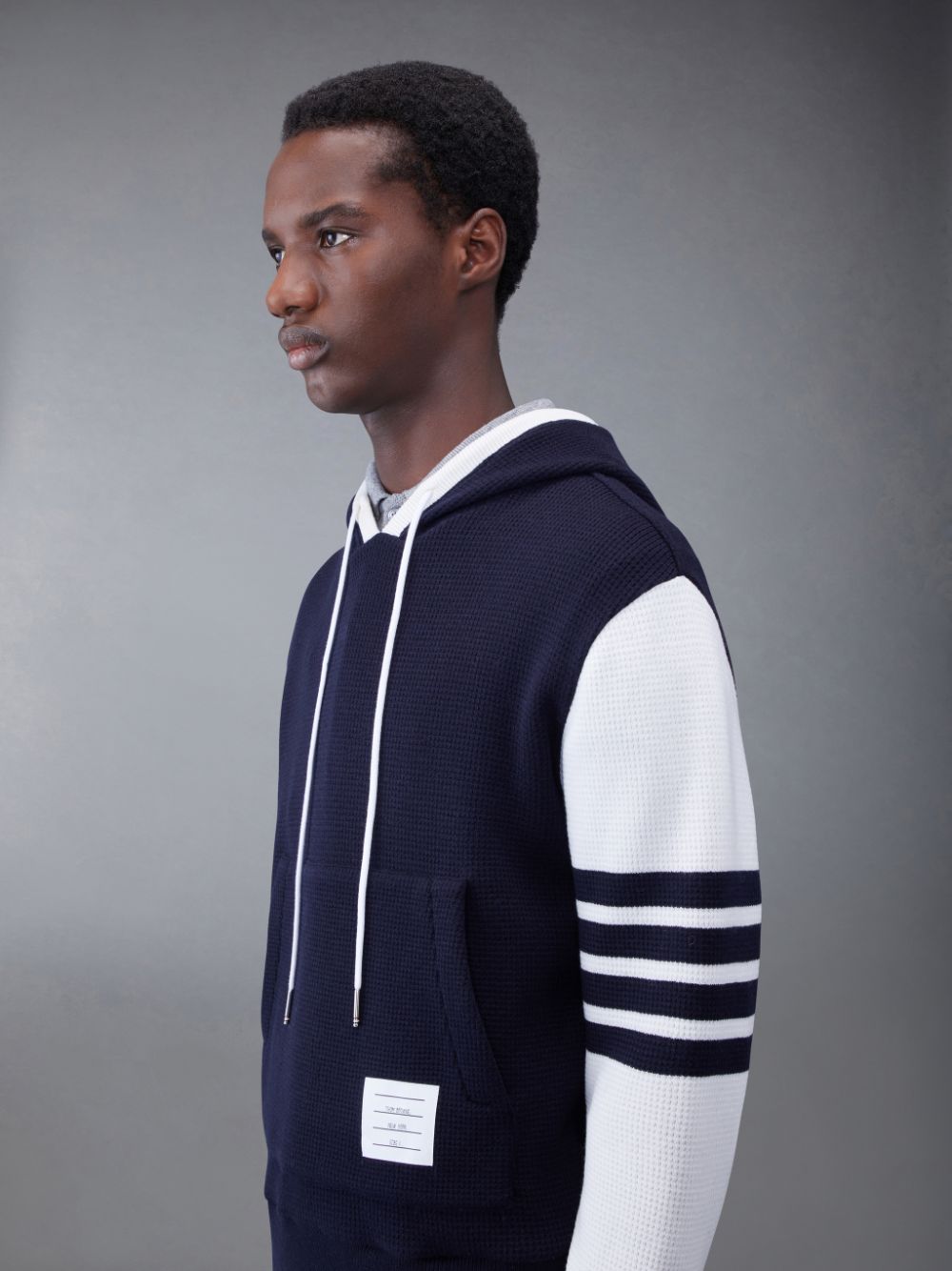 Sweat a Capuche Thom Browne CASHMERE WAFFLE 2003 4-BAR Homme Bleu | UCK63M12990