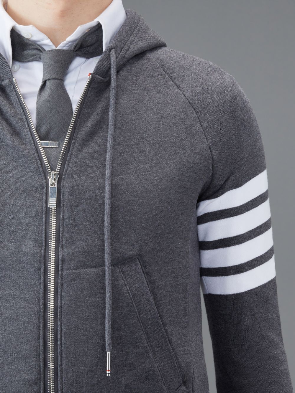 Sweat a Capuche Thom Browne Classic Loopback 4-Bar Full Zip Homme Grise | JKF44V87991