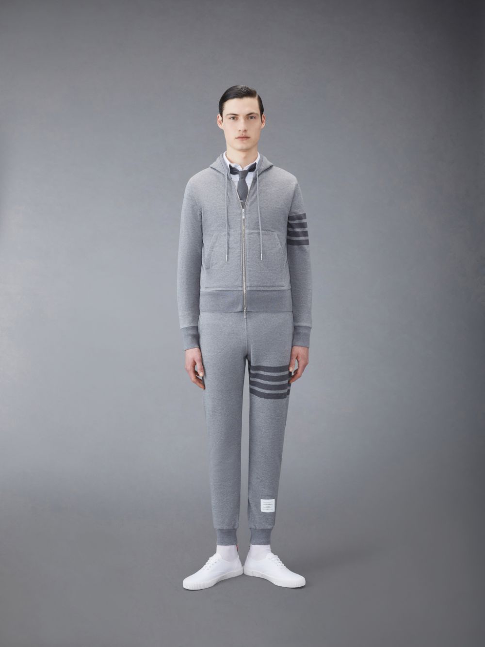 Sweat a Capuche Thom Browne Classic Loopback 4-Bar Full Zip Homme Grise | FPE95K59446
