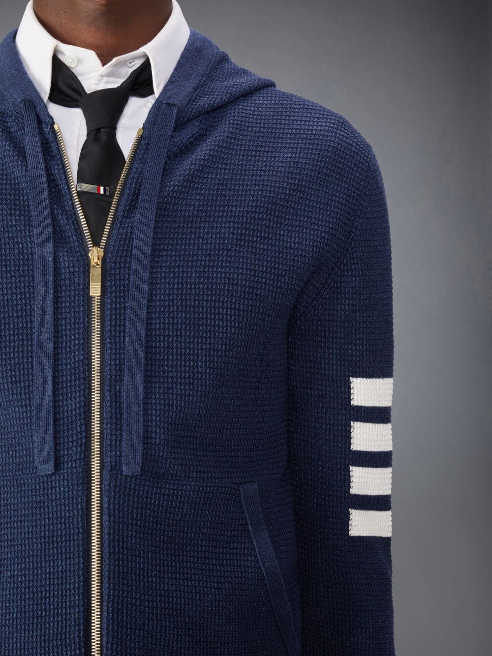 Sweat a Capuche Thom Browne Linen Cotton 4-Bar Relaxed Fit Zip up Homme Bleu | XRZ06B60745