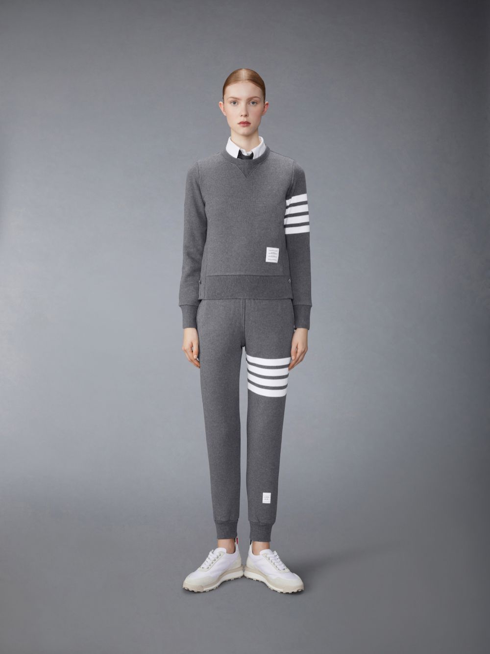 Sweats Thom Browne Dark Classic Loop Back Engineered 4-Bar Crew Neck Femme Grise | BSD60N15031