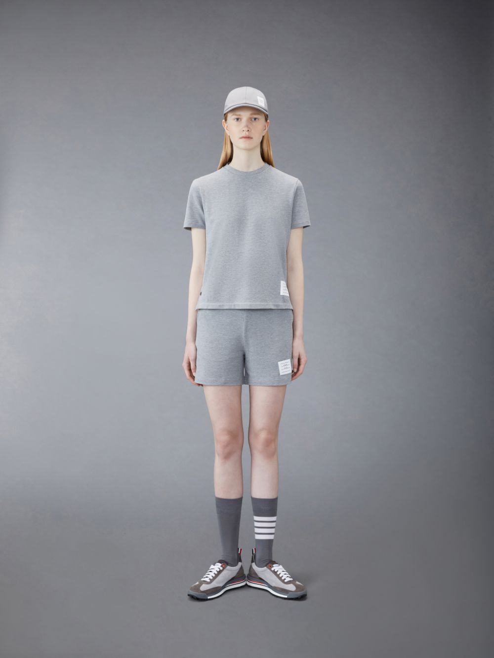 T Shirts Thom Browne Classic Pique Stripe Femme Grise | MFR03T21701