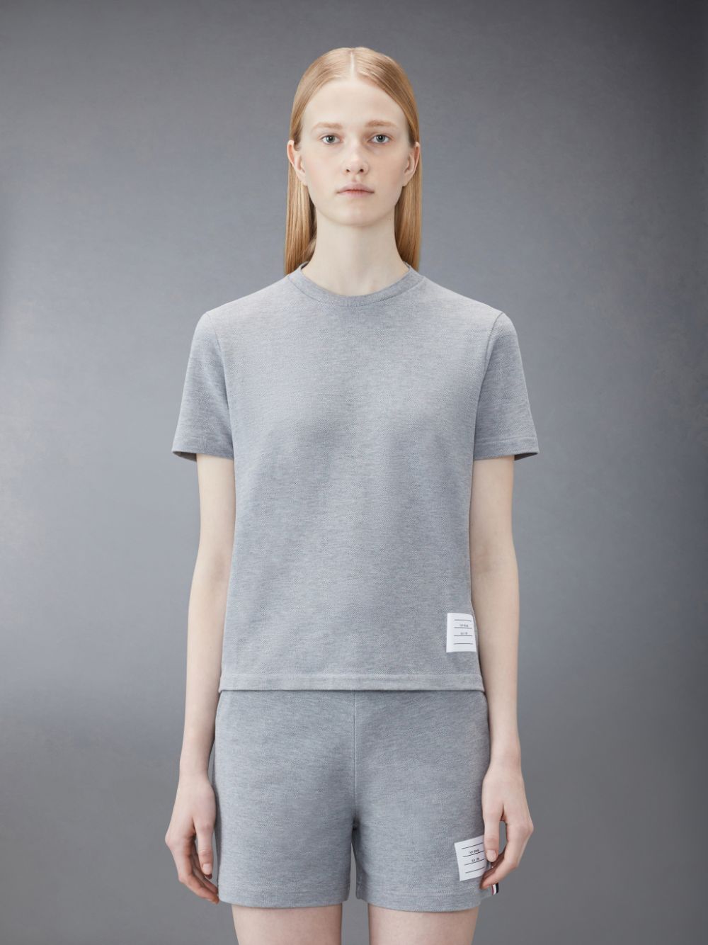 T Shirts Thom Browne Classic Pique Stripe Femme Grise | MFR03T21701