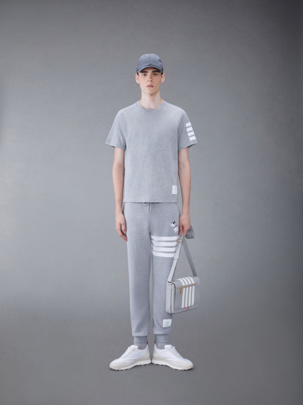 T Shirts Thom Browne Cotton 4-Bar Short Sleeve Homme Grise | MAC77H30367