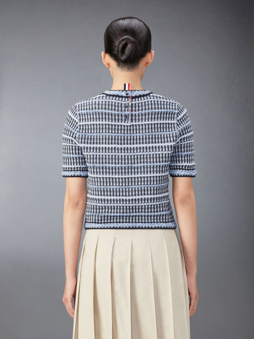 T Shirts Thom Browne Cotton Linen Tweed Jacquard Femme Bleu | EGV69B83806
