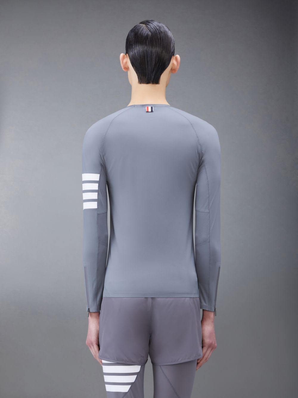 T Shirts Thom Browne Interlock 4-Bar Compression Long Sleeve Homme Grise | HWL58N94606