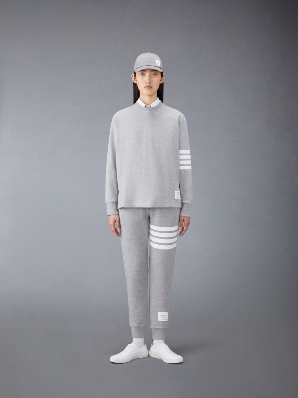 T Shirts Thom Browne Jersey 4-Bar Long Sleeve Rugby Femme Grise | NMX11Q75294