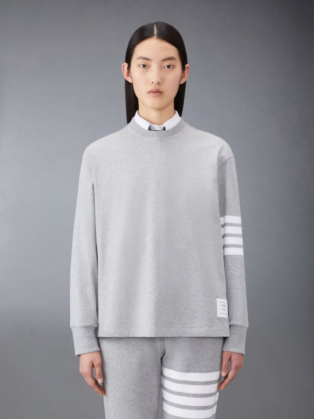 T Shirts Thom Browne Jersey 4-Bar Long Sleeve Rugby Femme Grise | NMX11Q75294