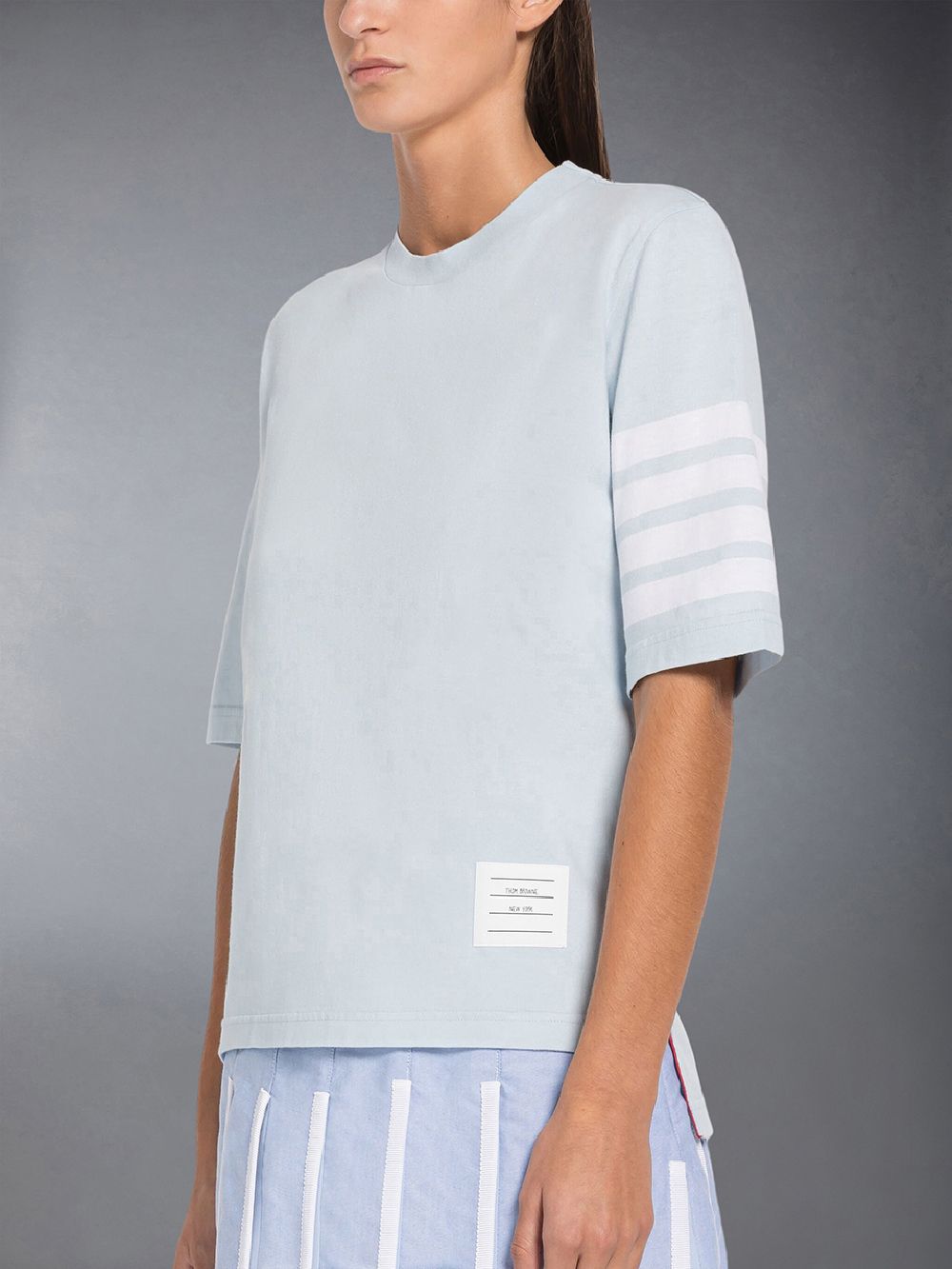 T Shirts Thom Browne Jersey 4-Bar Short Sleeve Femme Bleu | ZBH29I88068
