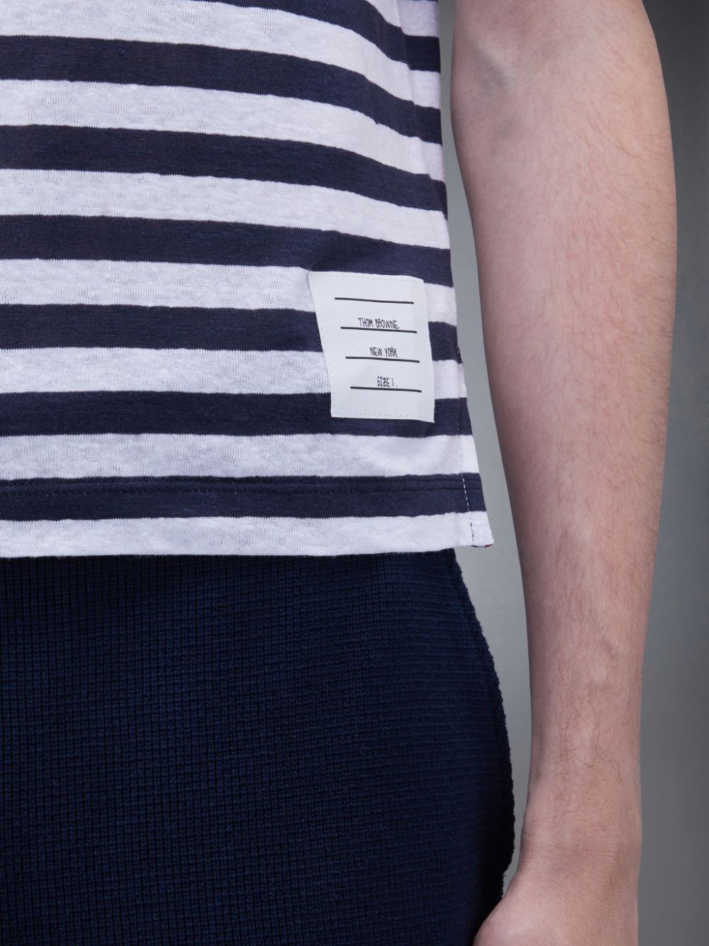 T Shirts Thom Browne Linen Jersey Short Sleeve Striped Pocket Homme Bleu | MQQ83D75018