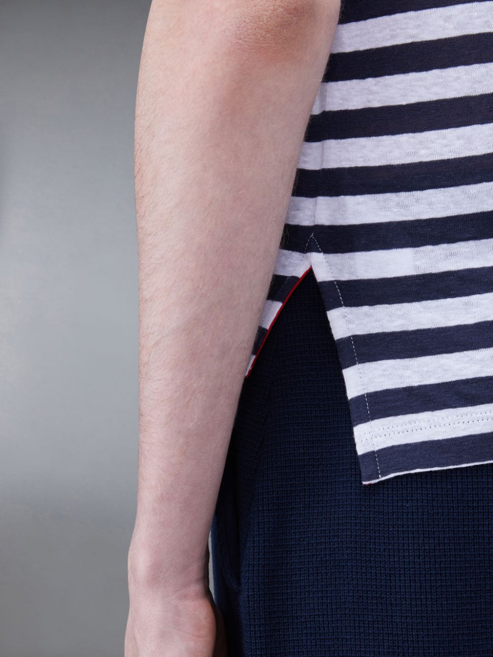 T Shirts Thom Browne Linen Jersey Short Sleeve Striped Pocket Homme Bleu | MQQ83D75018