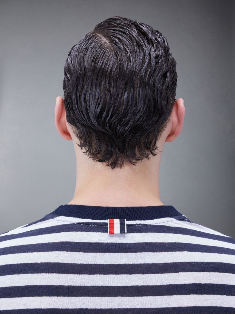 T Shirts Thom Browne Linen Jersey Short Sleeve Striped Pocket Homme Bleu | MQQ83D75018