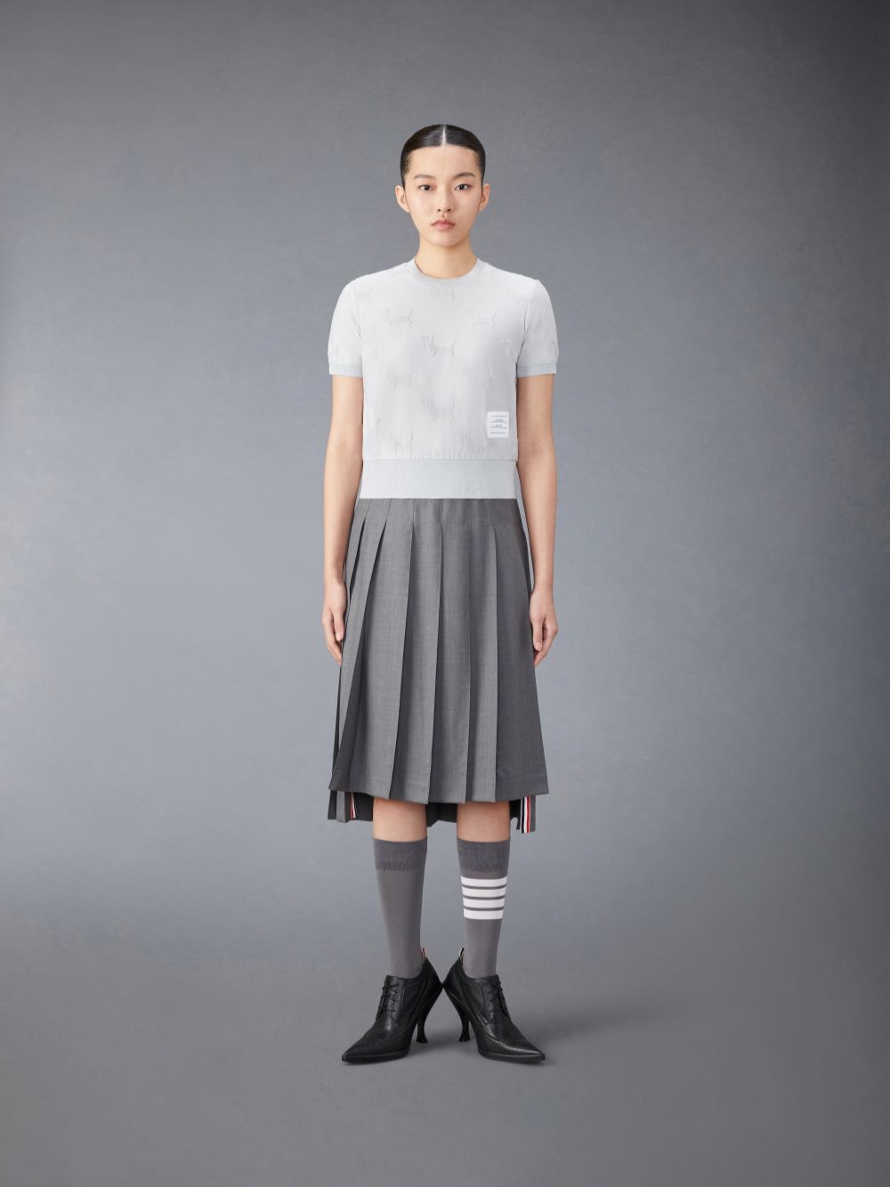T Shirts Thom Browne Terry Jacquard Hector Femme Grise | DKU14G96915