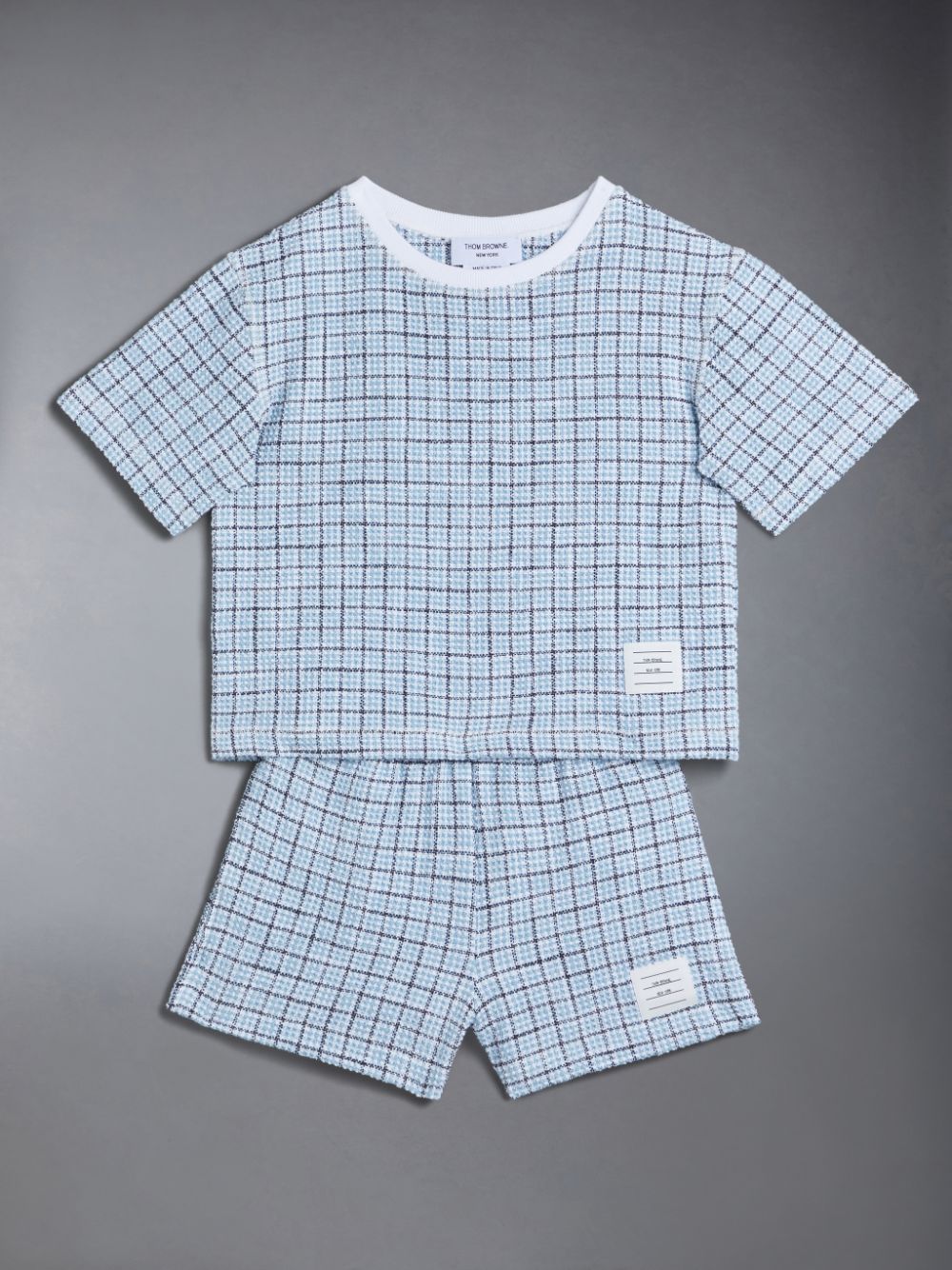 T Shirts Thom Browne Tweed Jersey Boxy Fille Bleu | CWS75C95788