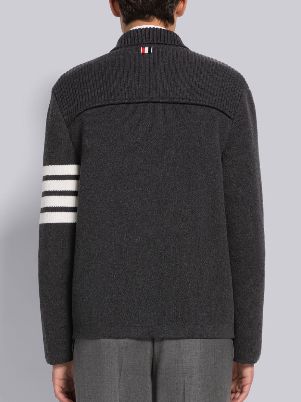 Vestes Thom Browne COTTON CASHMERE INTERLOCK 4-BAR POLO COLLAR Homme Grise | XNO48B00333