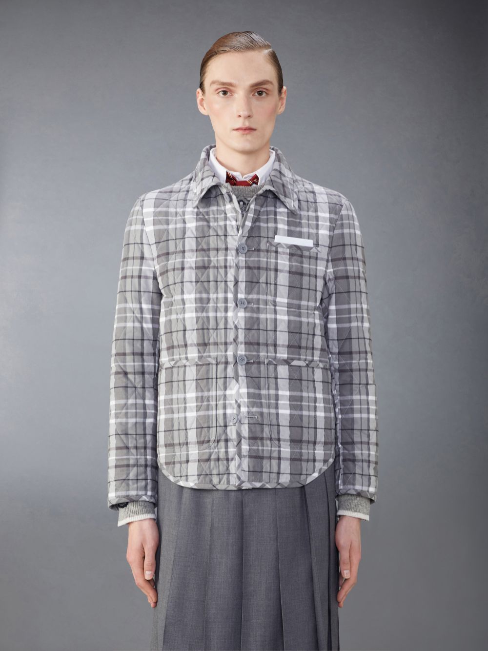 Vestes Thom Browne Cotton Flannel Quilted Shirt Homme Grise | WRL21M16783