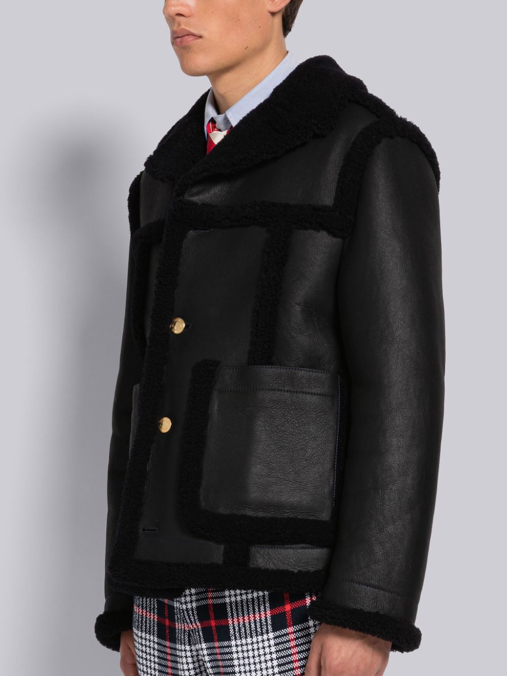 Vestes Thom Browne DYED SHEARLING PATCH POCKET BUTTON UP Homme Bleu | SUA50W21719
