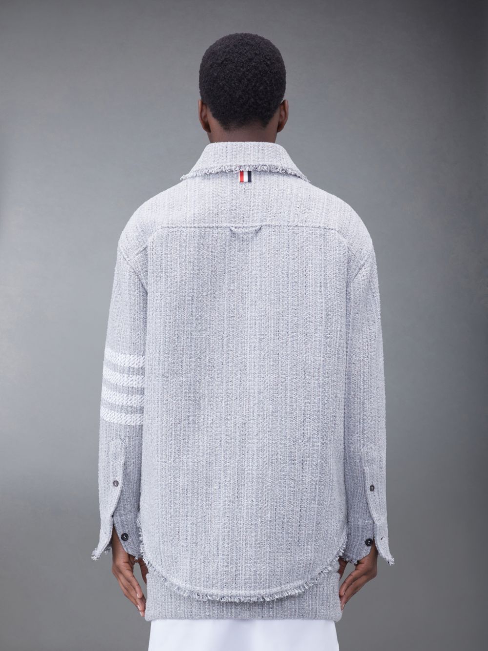 Vestes Thom Browne Downfill Tweed Fray 4-Bar Oversized Shirt Femme Grise | PQI36G58581