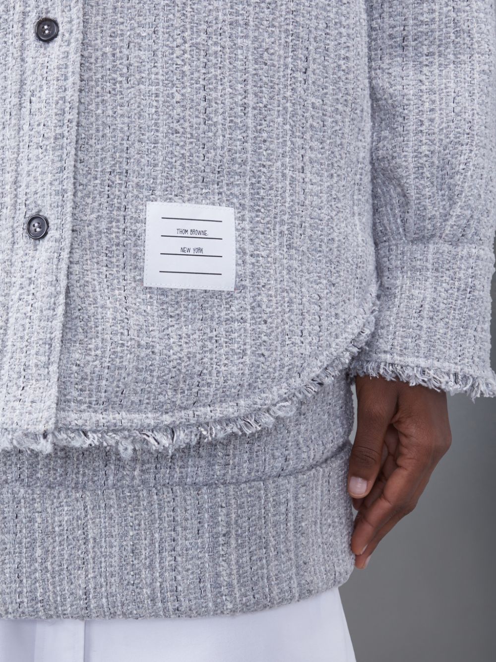 Vestes Thom Browne Downfill Tweed Fray 4-Bar Oversized Shirt Femme Grise | PQI36G58581