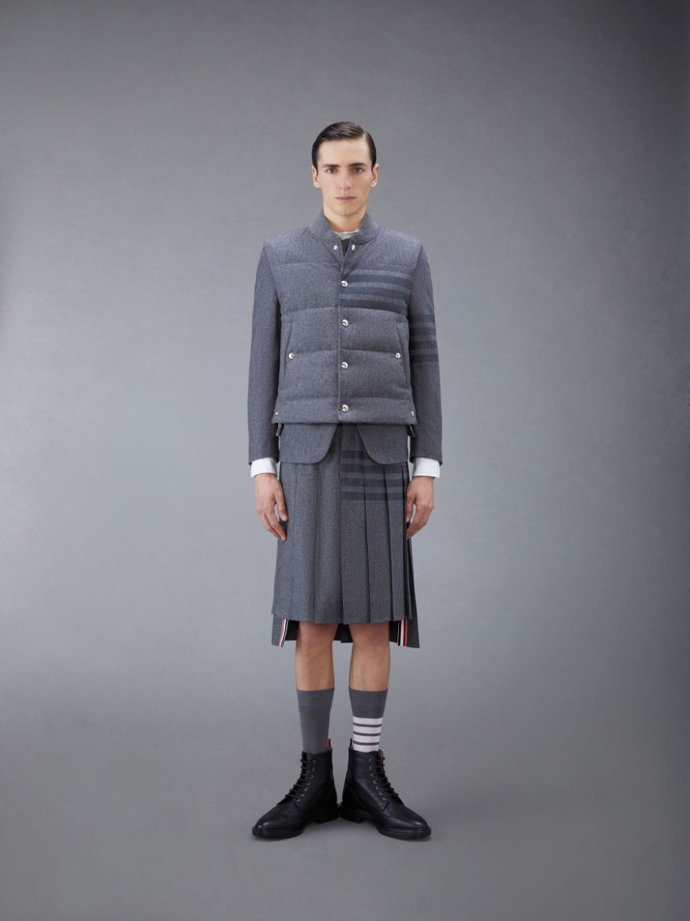 Vestes Thom Browne Downfilled Flannel 4-Bar Homme Grise | KOC10B52299